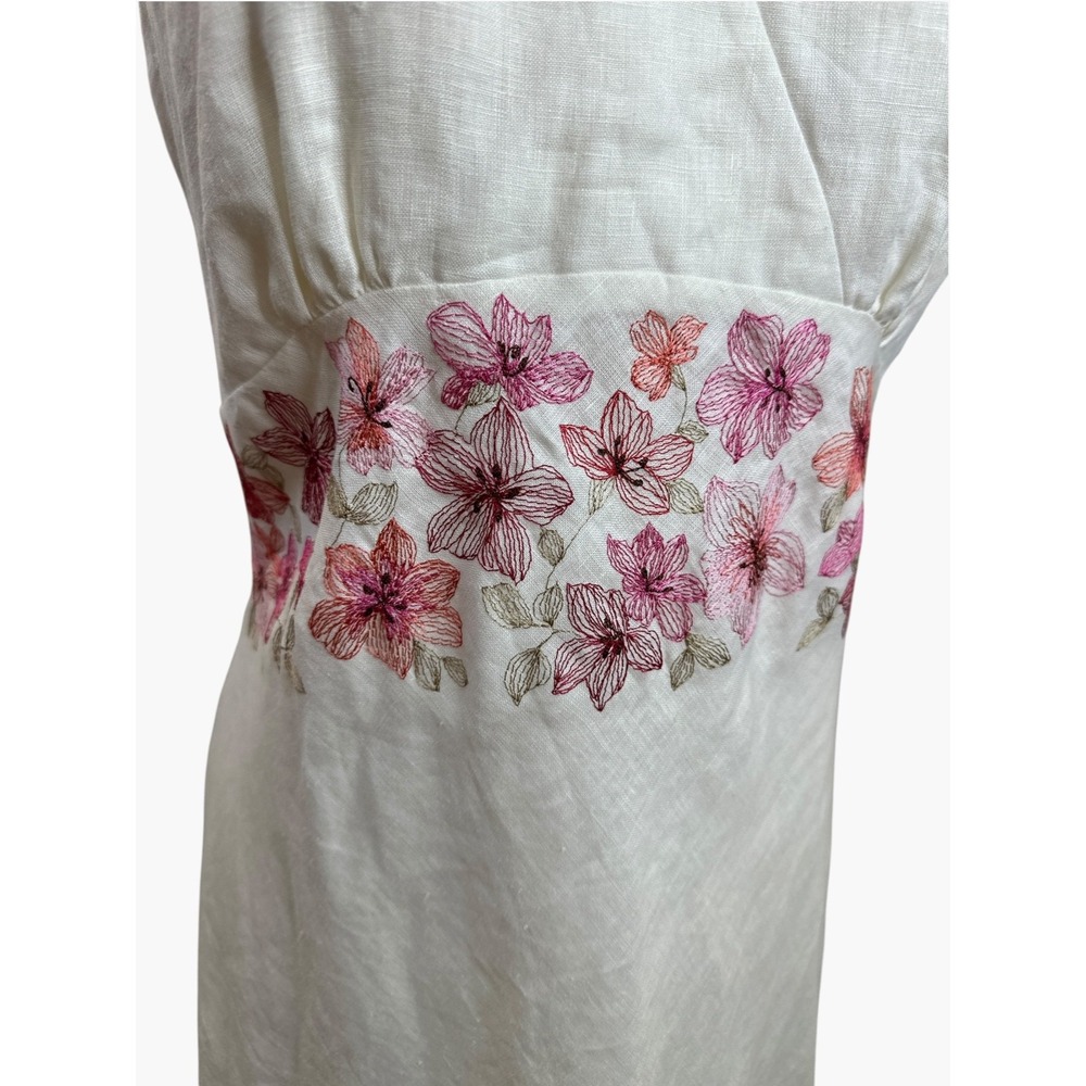 Ann Taylor Y2K Ivory Linen Floral Embroidered Halter Mini Dress Size 8 Coquette - Picture 5 of 15